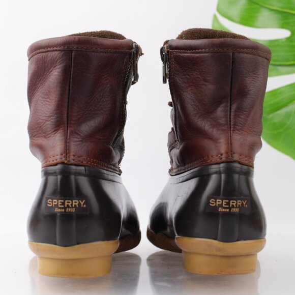 Sperry Womens Saltwater Duck Boot Size 9 Waterproof Black Brown Leather Rubber - Picture 4 of 12